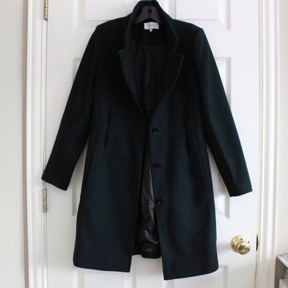 Reiss Wool Black Midi Mid Length Coat Topcoat Classic Button Front - Picture 1 of 12